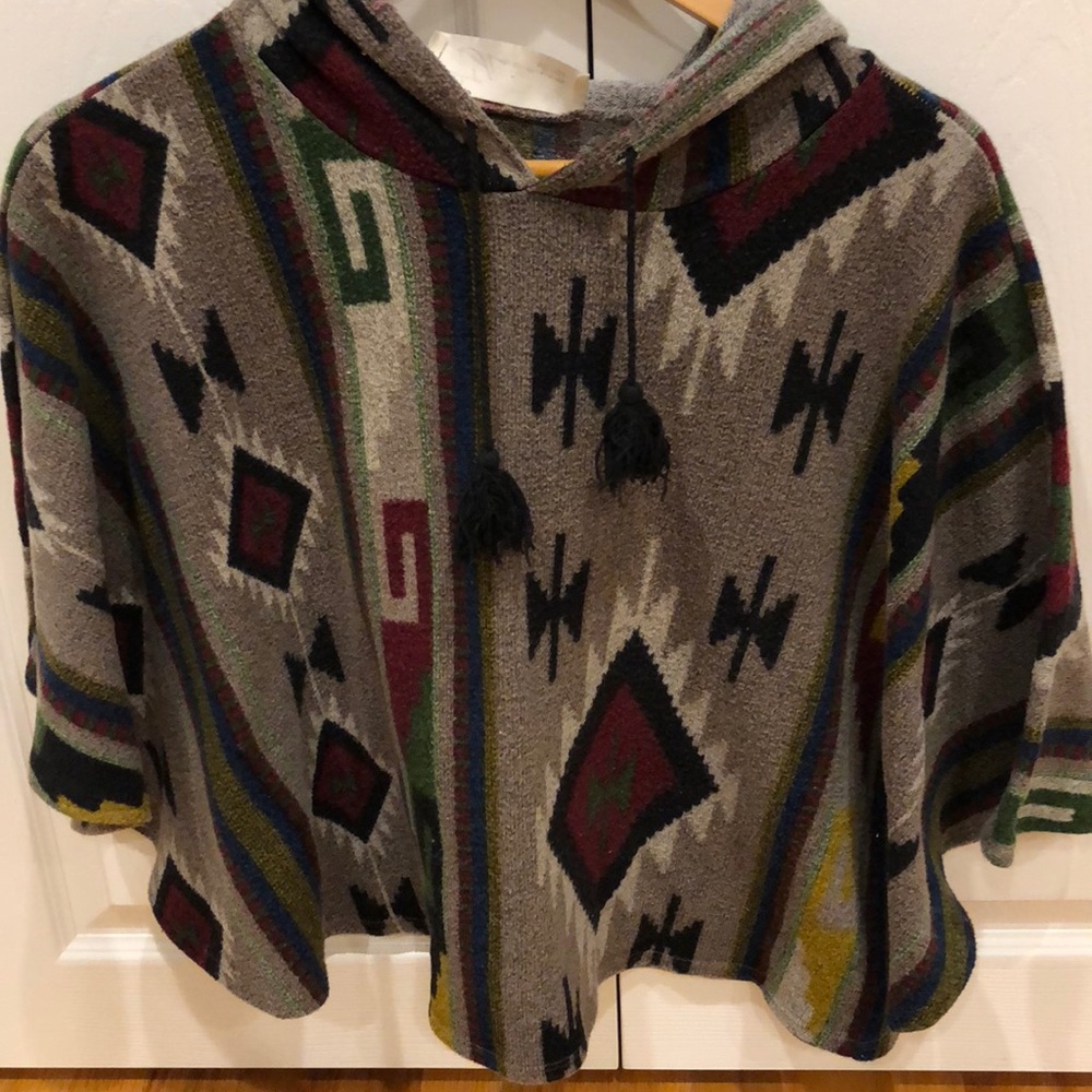 Vintage Havana Multicolor Short Sleeve Hood Poncho